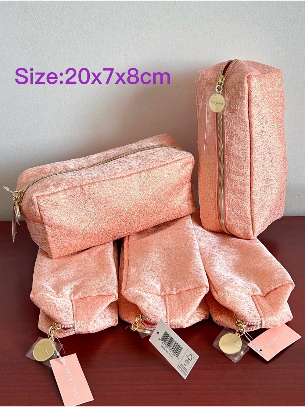 5xEstee Lauder Peach Glitter Cosmetic Pouch